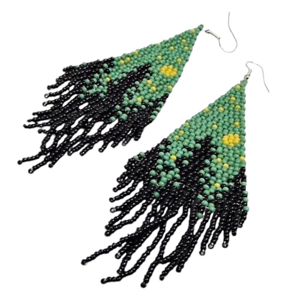 The Great Spruce Forest Pattern Beaded Tassel Earrings. New. - Picture 7 of 9